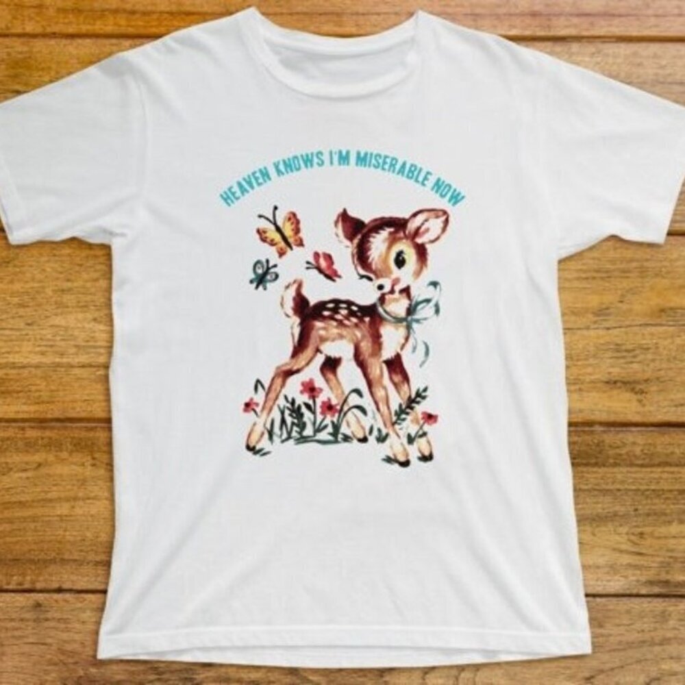 Heaven Knows Im Miserable Now Retro Music Quote Graphic Tee T-Shirt - Picture 1 of 4